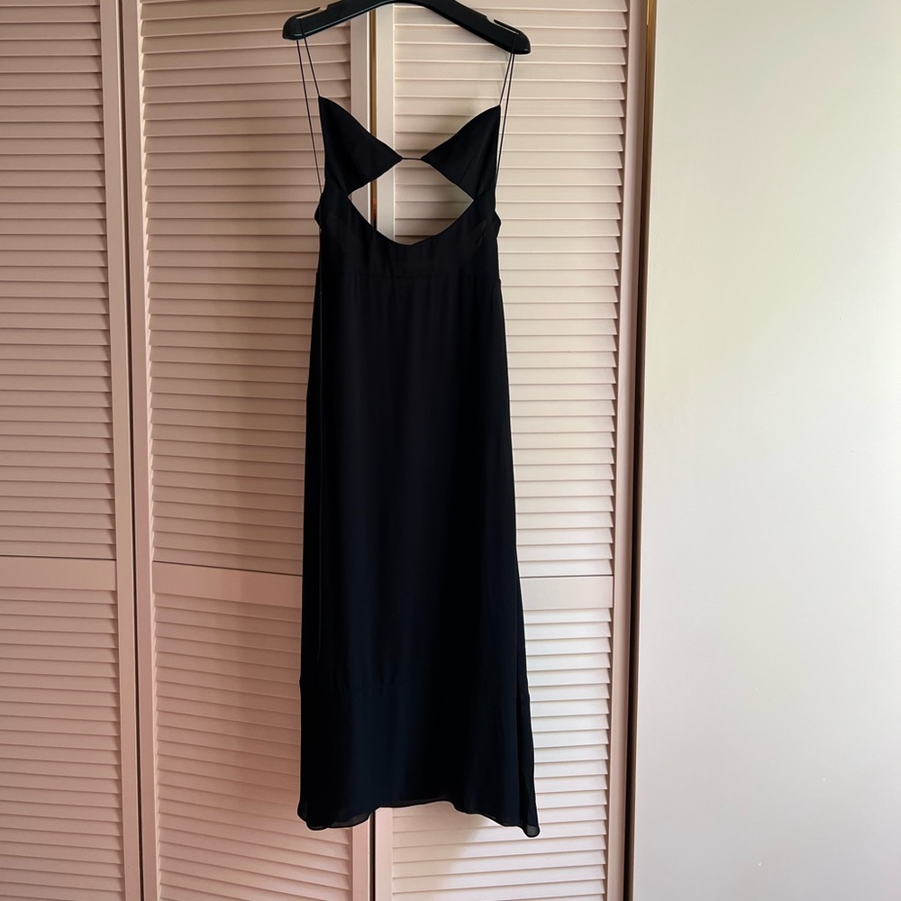 SAINT LAURENT SS22 Open-back cutout crepe de chine midi dress FR38